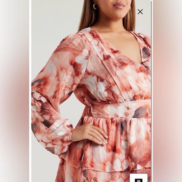 NWT- Socialite Floral Clip Dot Long Sleeve Minidress, Grey/Peach, size XS - Picture 4 of 12